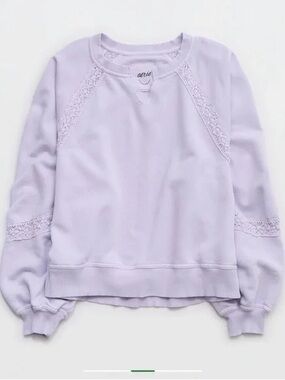 aerie Lace-Trim Pullover Sweatshirt - Lavender